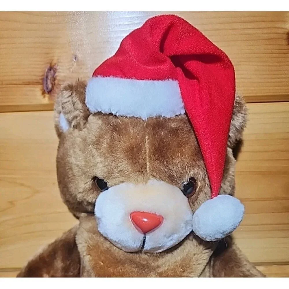 1988 Fairview Brown Santa Hat Plush Teddy Bear Christmas Stocking Pouch Vintage